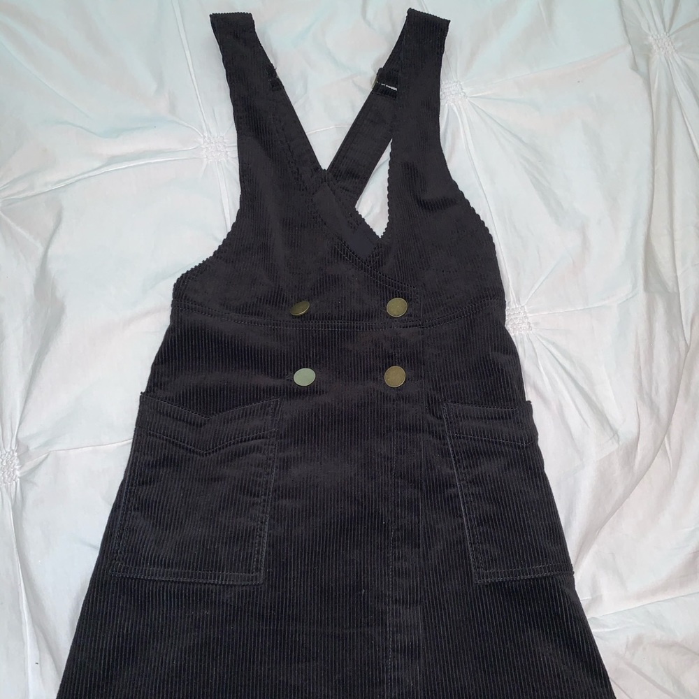 black corduroy pinafore dress